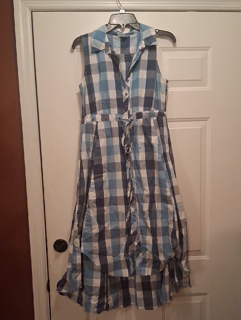 Cousin Earl Blue And White Checkered Sleeveless Dress
